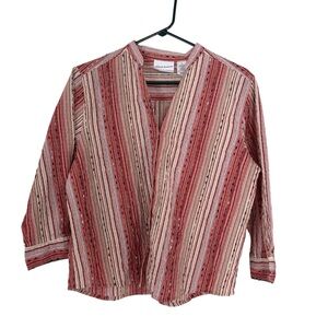 Alfred Dunner Petite 14P Vertical Stripe Blouse 3/4 Sleeve Cotton Blend